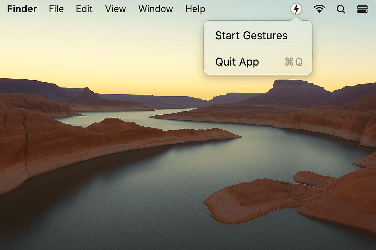 MagicMouseTap menu bar interface showing gesture controls